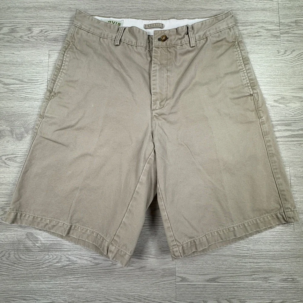 Orvis Men's Classic Chino Shorts Tan‎ Khaki 34 Cotton Flat Front Casual Preppy